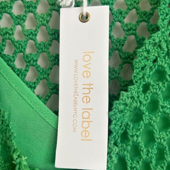 Anthropologie Love The Label Tiered Kelly Green Crochet Flutter-Sleeve Dress NWT - Picture 3 of 16